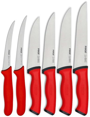 Pirge Metzgermesser Set 6 TLG Schlachtermesser Rutschfester Griff - Fleischermesser - Stechmesser - Exzellenter Schärfe Ausbeinmesser - Edelstahl Profi Küchenmesser