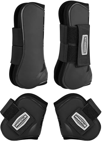 Tackmore Horse Tendon Boots for Jumping, Hard Shell Front Leg Protective Boots for Training & Competition, Breathable Shock Absorption Design Black M