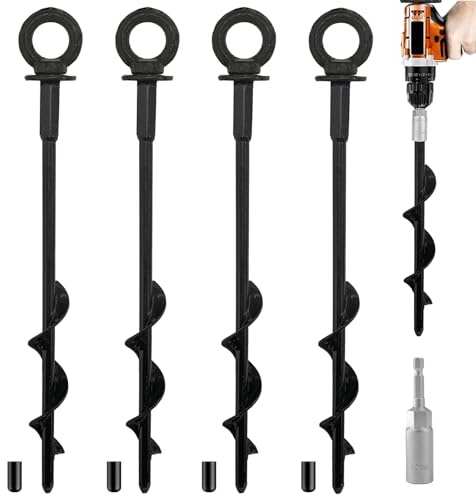 BOOSHMall Juego de 4 anclajes para suelo, trampolín, piquetas para tienda de campaña, anclaje de suelo resistente, trampolín de metal, kit de anclaje para tienda de campaña, toldo, cobertizo