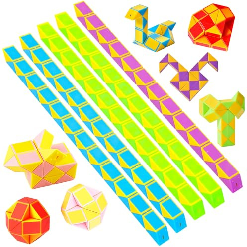 Galenecx 12 Pièces Serpent Magique, Mini Magic Snake Cube avec 24 Blocs, Mini Puzzle, Jouet éducatif Serpent Magique, pour Enfants Intelligence Développement Faveur de Fête