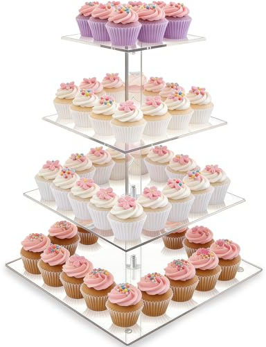 MEETOZ Cupcake Stand,4 Tier Square Acrylic Cake Display Stand,Square Tiered Cupcake Tower,for Party, Wedding, Birthday, Baby Shower, Halloween