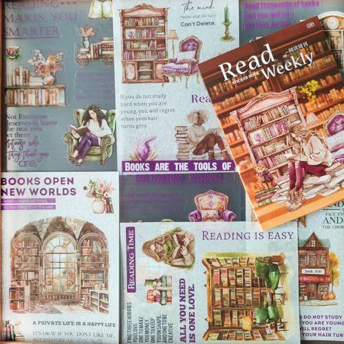 Arpaper Scrapbooking Stickers Accessori Bullet Journal Lettura Set di adesivi estetici per scrapbooking,adatti per decorazioni, journaling, album fotografici,blocchi note,computer(Reading Time)