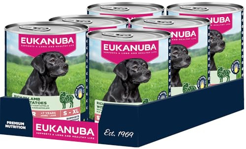 Eukanuba Senior alimento para Perros húmedo con Cordero y Patatas, Comida húmeda Premium sin Cereales para Perros Mayores, 6 latas de 400 g