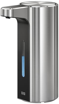 EKO Aroma Pro 400ml Touchless Automatic Soap Dispenser, Rechargeable Hand & Washing Up Liquid Dispenser for Bathroom or Kitchen Sink with Adjustable Volume and Long Battery Life (Stainless Steel)