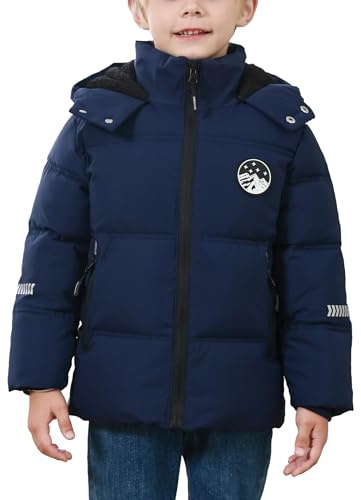 Adigau Manteau d'Hiver Enfants Garçons Doudoune Doublée en Polaire Épaisse Blouson à Capuche Coupe-Vent Veste Lourd Chaud 3-12 Ans