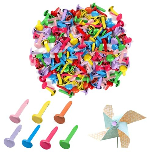 Oiieco Sample Bag Clips, Pack of 400 Mini Brads Metal Round Head Clips, Colourful, Pattern Clips for Scrapbooking, Card Crafts, Paper Attachment, DIY Crafts & School Office Accessories