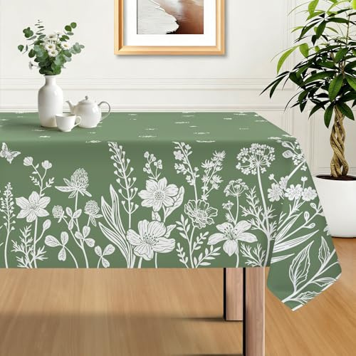 hometrixx Primavera Tovaglia Rettangolare Disegno Floreale Farfalla Verde Tovaglie Antimacchia Poliestere Copritavolo Lavabile per 4-6 Posti 140x180cm Soggiorno Cucina Sala da Pranzo Giardino Esterno