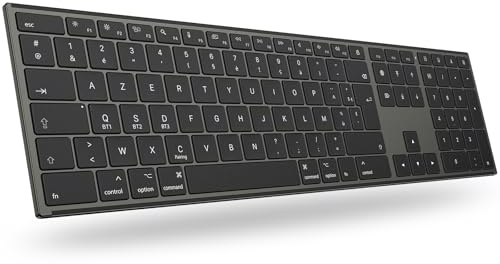 OMOTON Clavier Mac Bluetooth sans Fil, Métal Rechargeable 3 Canaux AZERTY