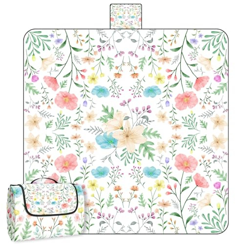 Forbabe Picknickfilt 200 x 200 cm, extra stor picknickmatta, vattentät strandmatta, maskintvättbar, picknickfilt, camping strandfilt för strand, picknick, trädgård (blommor)