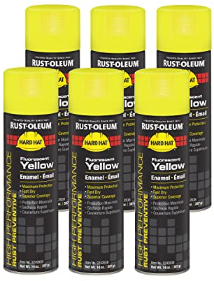 Rust-Oleum 2242838 High Performance V2100 System Rust Preventive Enamel Spray Paint, 20 fl. oz. Container, 15 oz. Fill, Fluorescent Yellow, 6-Pack