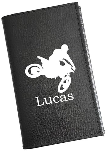Syl'la – Etui Carte Grise Porte-papiers Voiture Permis en Cuir Noir – Moto Cross Personnalisé avec Votre Prénom - pour Homme