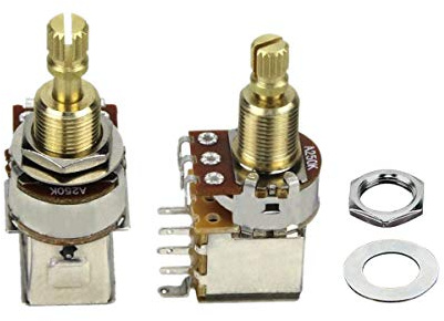 FLEOR 2PCS A250K Push Push Bounce Switch Potentiometer Audio Taper Pot Long Split Copper Shaft for Electric Guitar Bass Volume/Tone Controls