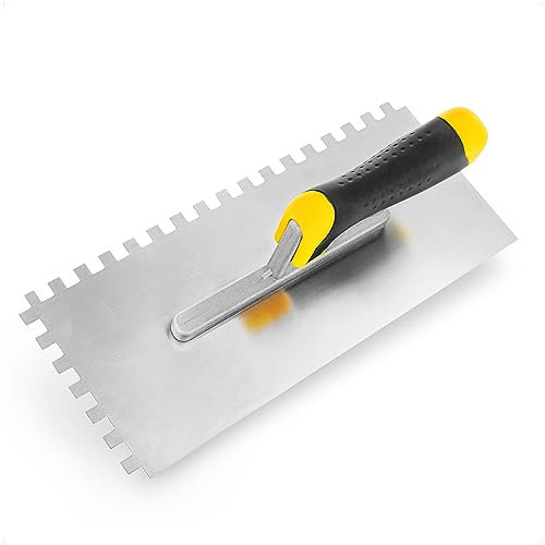 BILBAU Glättkelle 12cm x 28cm, Zähne 12mm x 12mm, Zahnkelle aus Edelstahl zum Auftragen von Fliesenkleber, Fugenmörtel, Putz, Spachtel, Renovierungswerkzeug