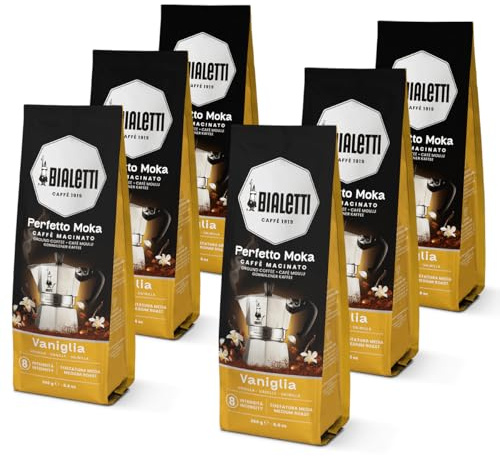 Bialetti Perfetto Moka Caffè Macinato, 1.5 Kg, Gusto Vaniglia - 6 x 250 g