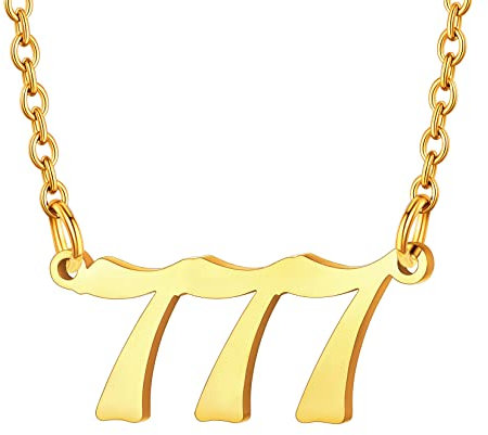 U7 Edelstahl Gold Kette mit Engelnummern 777 Anhänger Damen Engelszahlen 777 Halskette Zahlen Ketten Halsschmuck Angel Number Kette Schlüsselbeinkette Glücklich Numerologie Modeschmuck für Hochzeit