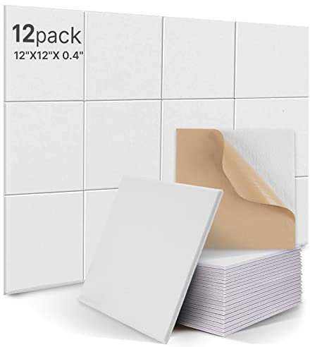 12pcs Acoustic Absorption Panels,High Density Self-adhesive Soundproofing Panel,30x30x1cm,Acoustic Insulation Panels for Children Fire Prevention.Recording Room,Offices,Wall Decoration(White)