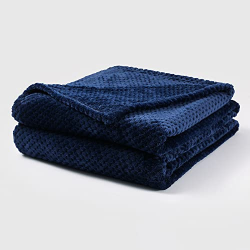 Bear & Panda Coperta in pile di flanella a nido d'ape, per divano/copriletto/da viaggio, super morbida, leggera, calda, accogliente, grande, per letto singolo, matrimoniale, king size (blu navy,