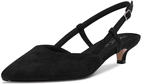 NobleOnly Femmes Kitten Talon Heel Carré Bout Slingback Escarpins Bureau Décontracté Danse Dress Chaussures 3 CM Heels Noir 45 EU
