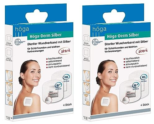 Höga-Derm Silber, Steriler Wundverband mit für Schürfwunden und leichten Verbrennungen Stück. 19 g, Weiß, (Pack of 4) (Packung mit 2)