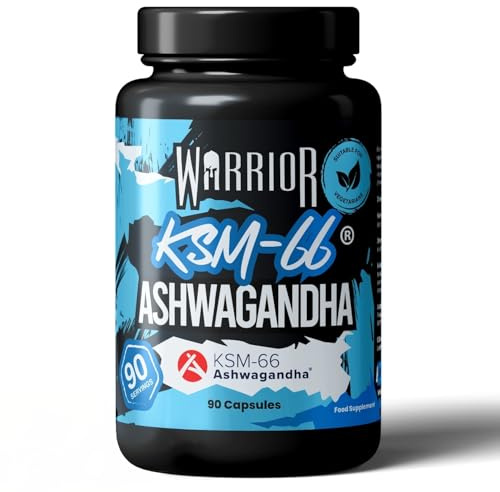 Warrior Ashwagandha KSM 66 – 300mg Ashwagandha Root Extract, High Strength Adaptogen for Stress Relief, Cortisol, Immune System Booster, & Energy Booster for Tiredness – Sleep Supplement – 90 Capsules