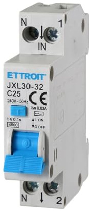 Disjoncteur différentiel Dispositif de Protection 1P+N 25A C10 220V 4.5kA 30mA 220V 1 Module DIN Ettroit JXL30-32-1P+N-25A