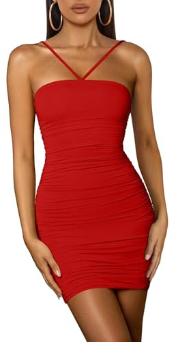 AMABILEMIA Vestito Sexy Donna Estivo Mini Abito Elegante Corto Nero da Sera Estate Senza Maniche Miniabito Aderente Tubino Curvy Casual Cocktail AM010 (IT, Testo, S, Regular, Regular, Rosso)