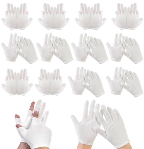 6 paia di guanti touch screen a mezze dita, 6 paia di guanti a dita intere, guanti da lavoro per la protezione del lavoro, guanti idratanti durante il sonno, guanti multiuso bianchi