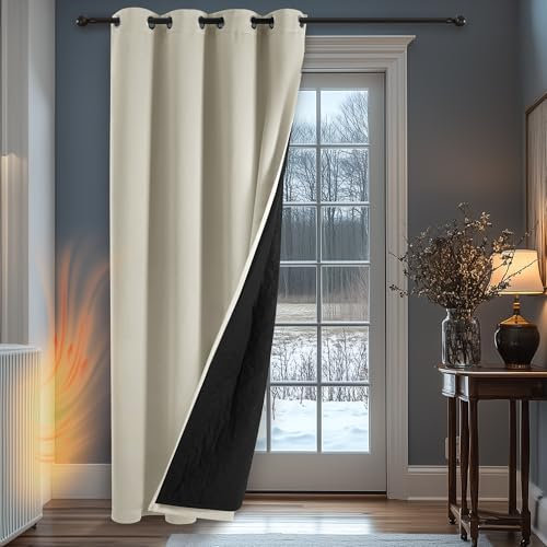 Deconovo Lot de 1 Rideau occultant, Opaque, avec Volants, Thermique, pour Chambre à Coucher, Salon, Isolation Thermique Dos Noir, 200L X 260H cm (1 Panneaux) Beige Clair