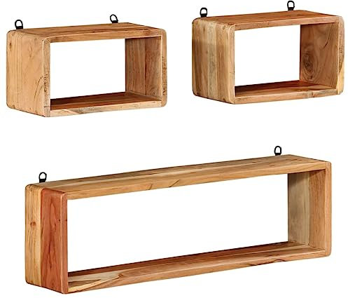 CINDERFUL 3-TLG. Würfelregal-Set Massivholz Akazie,Praktische und dekorative Wandregale aus massivem Akazienholz mit natürlichem Finish Aufbewahrung & Organisation