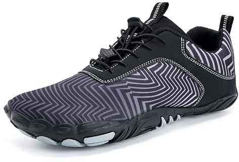 Mens Barefoot Shoes Wide Toe Womens Trail Running Shoes Lightweight Outdoor Minimalist Walking Fitness Trainers,Black Grey,8UK