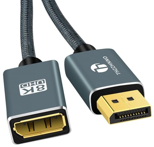 Thzzhnno DisplayPort förlängningskabel 0,5M, DisplayPort 8K Hane till Hona Kabel, DP till DP förlängningskabel 8K@60Hz, 4K@120Hz för spelmonitor, Grafik, Dator ﻿
