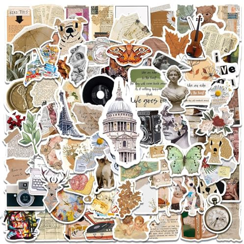EUFFO Vintage Sticker Set 100 Stück, Retro Aufkleber Decals Wasserfeste Vinyl Sticker für Journal Scrapbook Koffer Laptop Skate Fahrrad Skateboard Motorrad Helm Stickerbomb