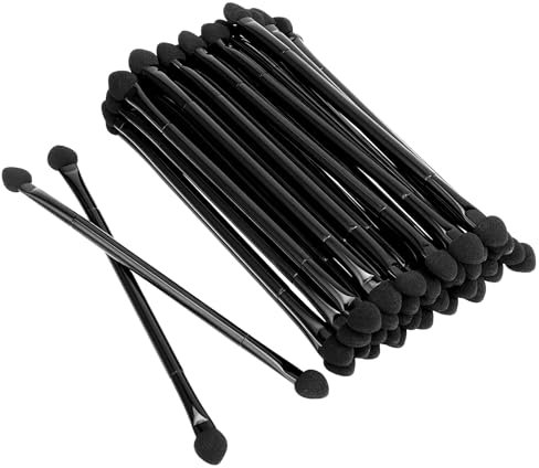 35 PCS Einweg-Lidschattenpinsel Mit Zwei Seiten Und Schwamm, Professioneller Doppelkopf-Lidschattenpinsel, Make-up-Applikator, Kosmetikwerkzeuge, Einweg-Lidschattenapplikator (Länge: 12 Cm, Schwarz)