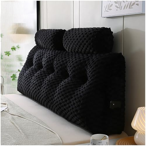 ZTGL Rückenkissen mit Nackenrollenkissen, Lesekissen für Bett und Sofa, Komfortables Wandkissen Bett, Groß Rückenkissen Bett, Keilkissen Bettkissen Rückenlehne,Schwarz,100 * 50 * 20cm(1 Pillow)