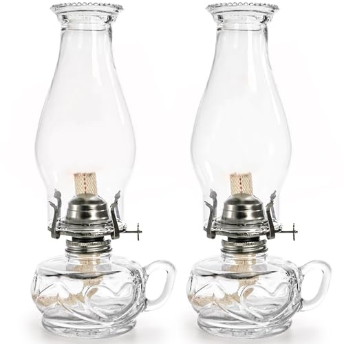 ZAVOOS 2 Pieces Chamber Lamp, 12 Inch Clear Vintage Glass Lantern for Indoor Use, Classic Decorative Lamps with Handle for Dinning Room, Home Decor, Wedding Party, Halloween