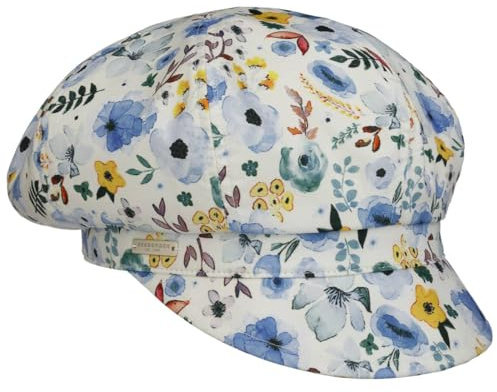 Seeberger Fiorella ballongmössa skärmmössa damkeps baker-boymössa, sköldpadda med skärm, beige-blå, one size