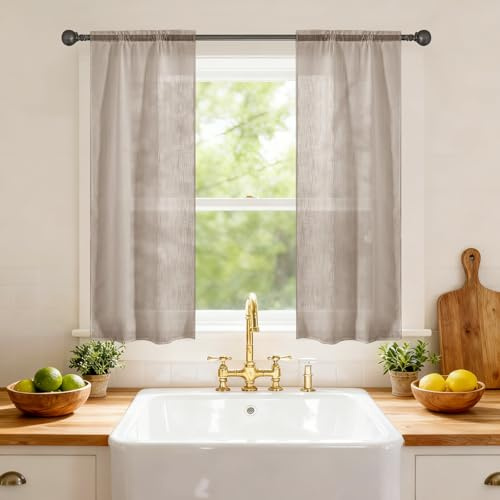 Ystyle Tende Per Interni Effetto Lino 2 Pezzi, 70x240 CM, Tenda Trasparente Con Trama A Croci, Curtains Voile Con Tasca, Moderna Leggere Eleganti Per Camera Da Letto E Soggiorno, Cammello