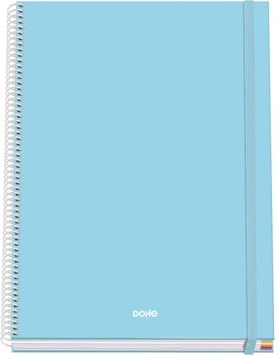 Dohe - Cuaderno A4 Cuadriculado - 100 Hojas Grosor 90 gr/m², Tamaño 22,8x30 cm, Tapa Dura, Cierre Anillas y Goma Elástica, Cuadrícula 5 mm, Material Escolar - SERENITY Azul