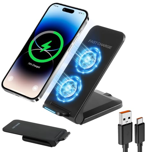 Caricabatterie a induzione senza fili veloce per iPhone 15 14 13 12 11 Pro Max Galaxy S25 S24 S23 S22 Google Xiaomi ecc 15 W stazione di ricarica compatibile con iPhone e Android (nero)