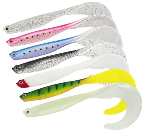 YUVKIN 7 pezzi esche artificiali morbide per pesca predatori, esche in plastica per luccio, trota, persico, pesci di ogni tipo