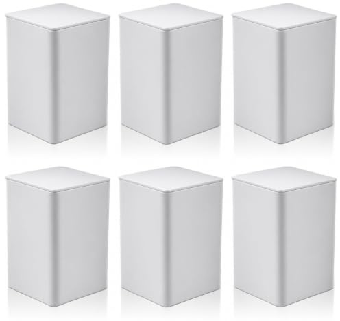 bayidun 6 Tarros metálicos cuadrados blancos almacenaje cocina 85x85x130 mm | Ideal para guardar té suelto, café, azúcar y otros alimentos en la cocina