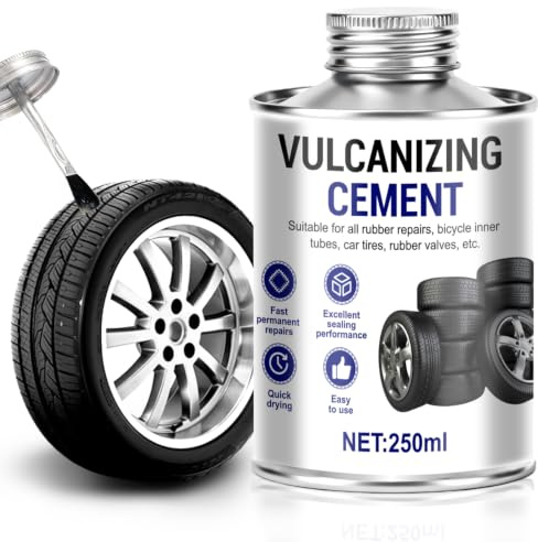 WEILAOK 250ml Pegamento Vulcanizante, Repara Pinchazos Coche, Pegamento Parches Bicicleta con Cepillo, Apto para Reparar Rápidamente Fugas o Grietas en Diversos Neumáticos