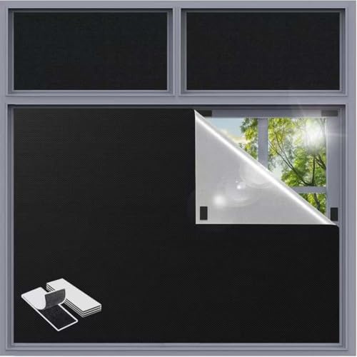 Ogenomskinlig termisk rullgardin utan borrning 100 x 145 cm, 100 % mörkläggningsgardiner, bärbara klistermärken för anti-ultraviolett, anti-myron, solskydd, värmeisolering