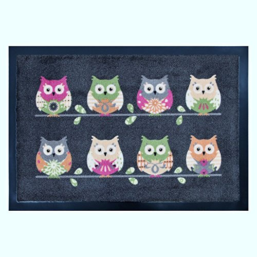 Trendstern Trendprodukteshop Fußmatte Fußabtreter Schmutzmatte Motiv Design Eule OWL (grau)