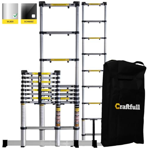 𝐂𝐑𝐀𝐅𝐓𝐅𝐔𝐋𝐋 Aluminium Teleskopleiter CF-101A | 𝟑 𝐉𝐀𝐇𝐑𝐄 𝐆𝐀𝐑𝐀𝐍𝐓𝐈𝐄 - Trittleiter - Leiter ausziehbar - Stehleiter - Ausziehleiter - Alu Anlegeleiter mit Tragetasche (3.2 Meter)