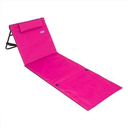 DETEX® Strandliege Leicht Gepolstert Faltbar mit Rückenlehne Verstellbar Seitentasche Kissen Tragegurt Wetterfest Strand Strandmatte Liege Pink