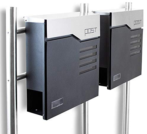 BITUXX® Design Doppel Standbriefkasten 16784 Briefkasten Briefkastenanlage Freistehender Postkasten mit Zeitungsfach Anthrazit Graphit Edelstahl