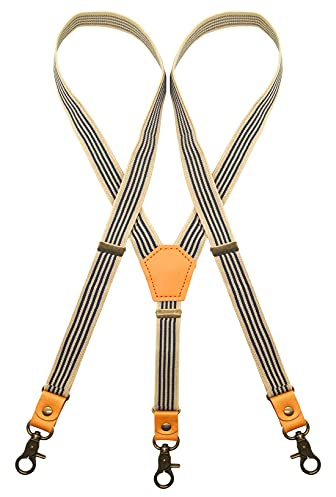 MENDENG Men Beige Stripe Suspenders Bronze Snap Hooks Braces for Wedding Party