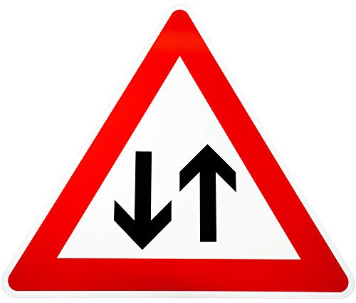 BauSupermarkt24 ORIGINAL Verkehrsschild Nr. 125 * Gegenverkehr * SL 900 mm Verkehrszeichen Achtung Warnschild Strassenschild Hinweisschild Gefahrenzeichen Schild Gefahrenschild Pfeile