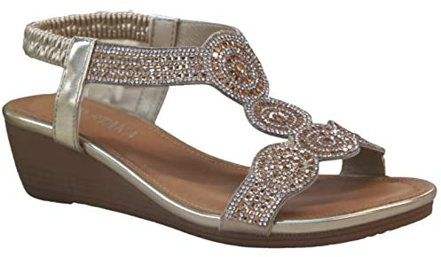 IVACHY Womens Sandal Ladies Crystal Sparkling Shine Wedge Heel cushioning Shoes